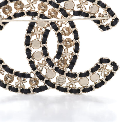 Chanel Metal Lambskin Crystal Sergeant Brooch Black Gold 4 of 4