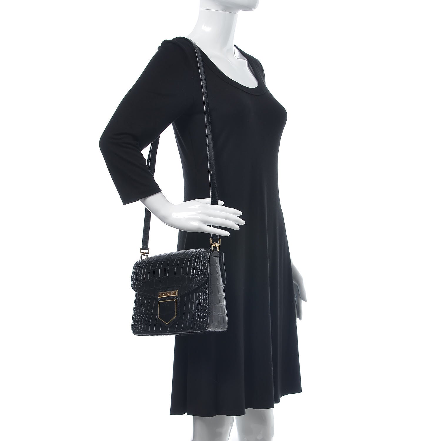Givenchy Calfskin Crocodile Embossed Small Nobile Shoulder Bag Black 1 of 10
