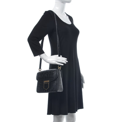 Givenchy Calfskin Crocodile Embossed Small Nobile Shoulder Bag Black 1 of 10