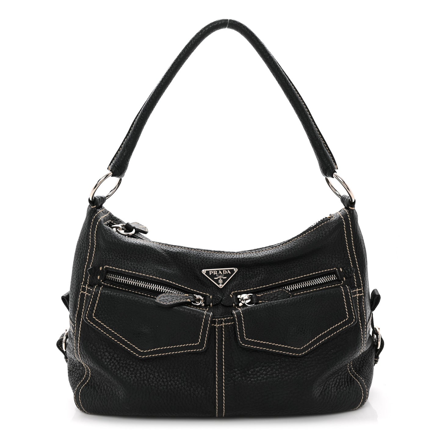 Vitello Front Pockets Shoulder Bag Black