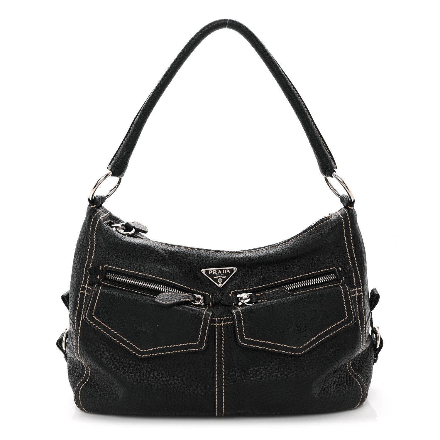 Prada Vitello Front Pockets Shoulder Bag Black 1 of 10