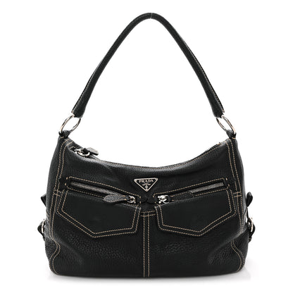 Prada Vitello Front Pockets Shoulder Bag Black 1 of 10