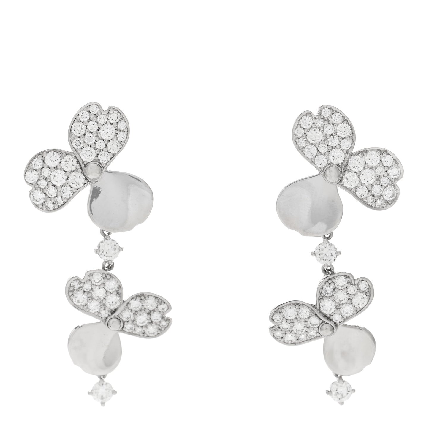 Platinum Diamond Paper Flowers Cluster Drop Earrings