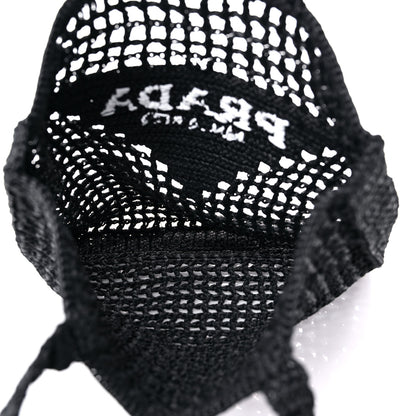 Prada Yarn Raffia Effect Crochet Logo Embroidered Tote Bag Black 5 of 7