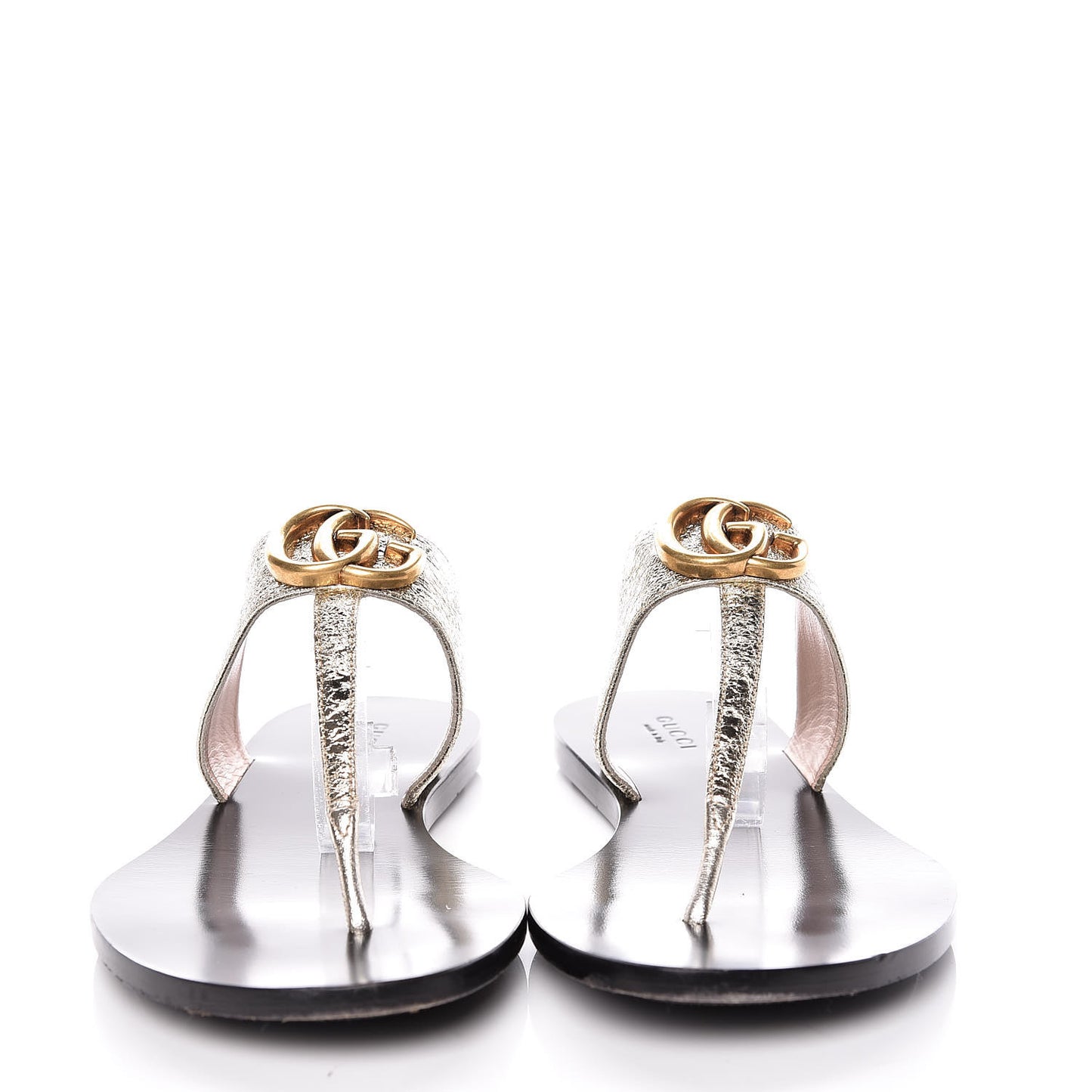 Nappa Silk Galassia GG Marmont Thong Flat Sandals 37.5 Platino