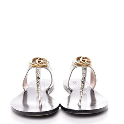Gucci Nappa Silk Galassia GG Marmont Thong Flat Sandals 37.5 Platino 2 of 14