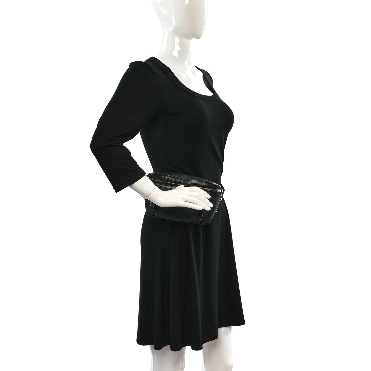 Gucci GG Supreme Monogram Textured Calfskin Retro Interlocking G Belt Bag Black 2 of 11