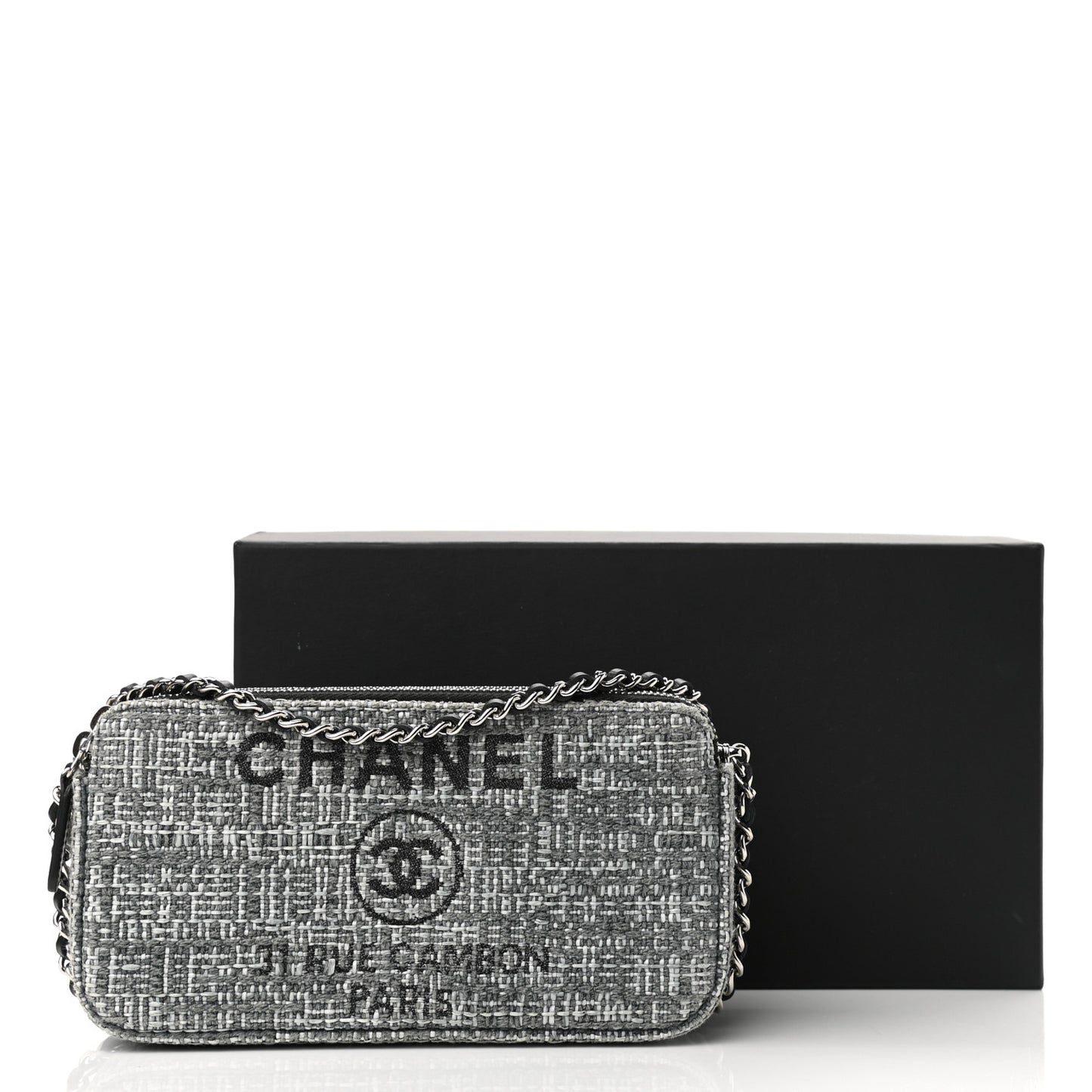 Canvas Small Deauville Clutch With Chain Charcoal
