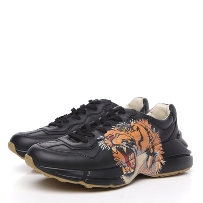 Gucci Calfskin Tiger Print Mens Rhyton Sneakers 10.5 Black 3 of 9
