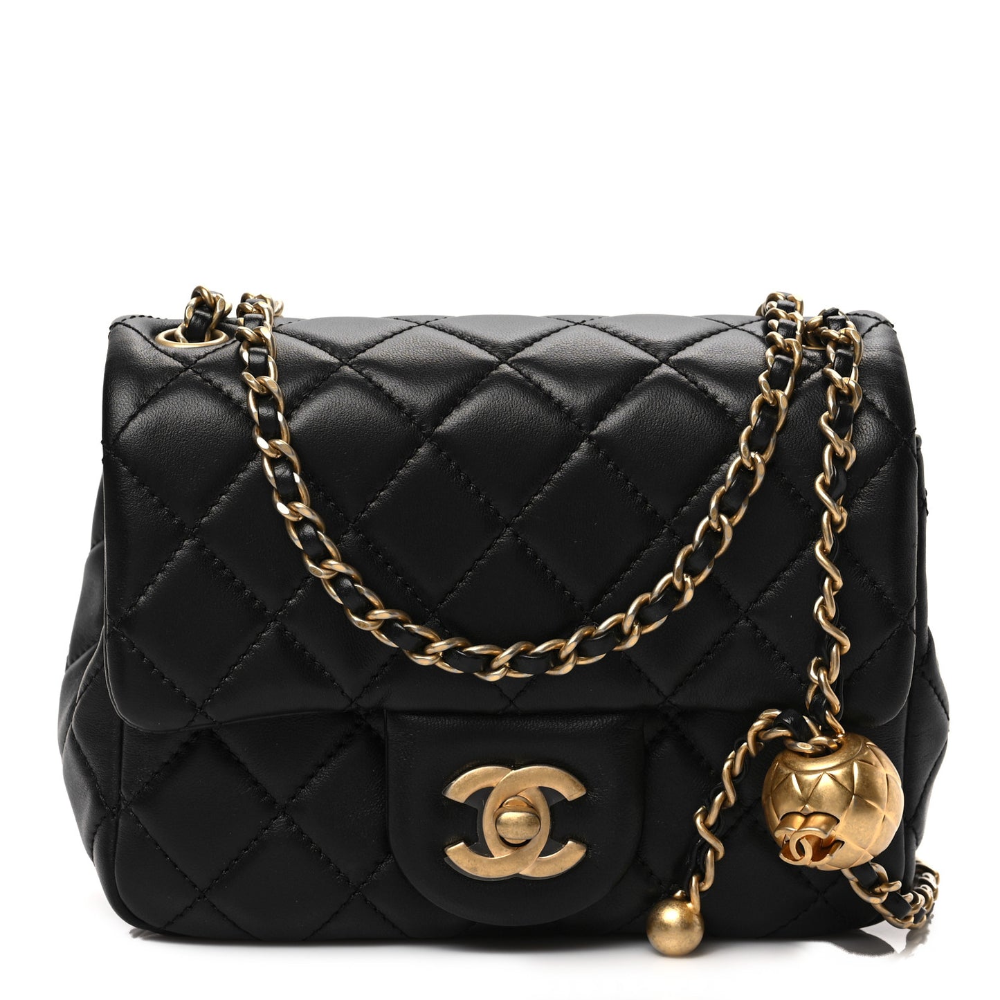 Lambskin Quilted Mini Pearl Crush Flap Black