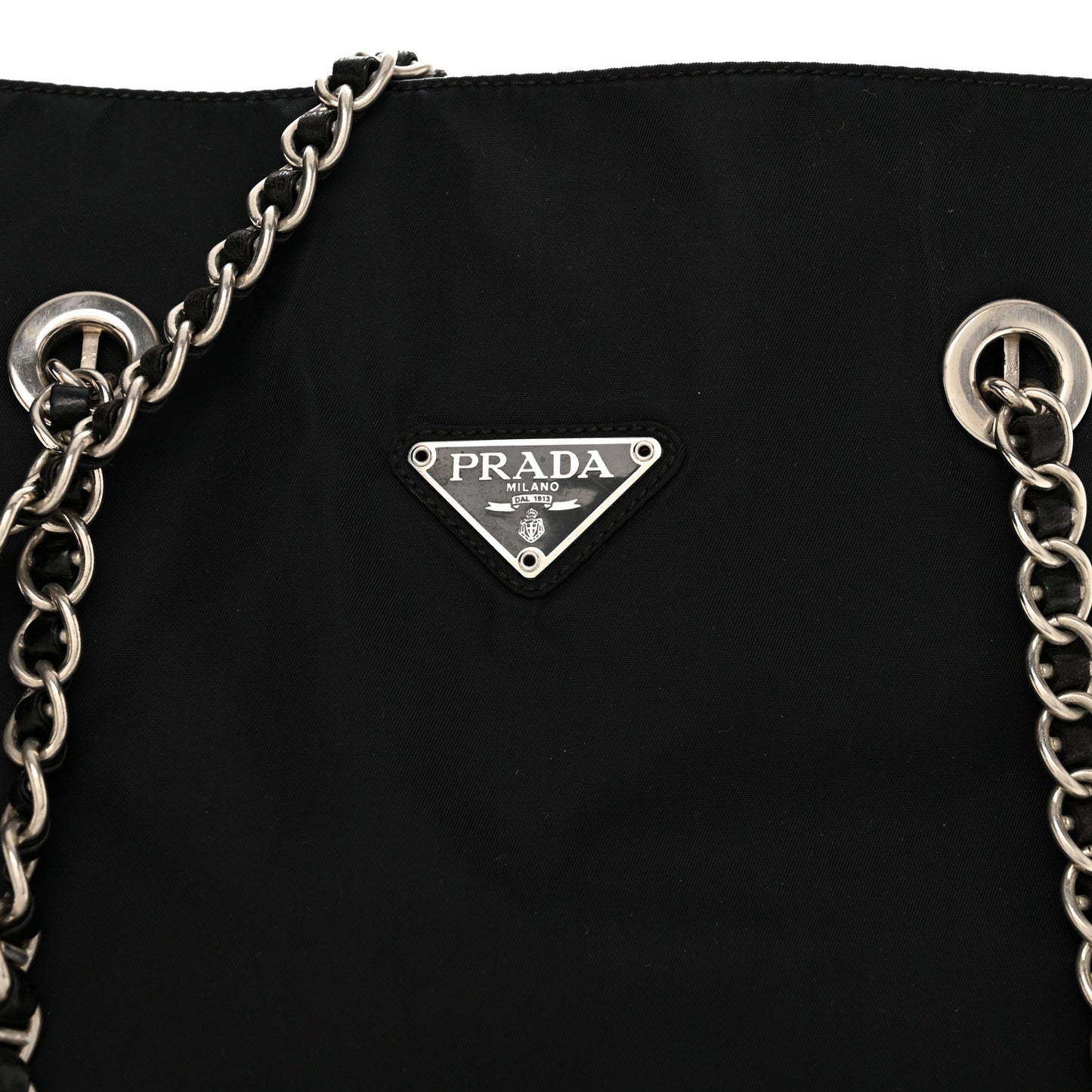 Tessuto Nylon Acciaio Chain Shoulder Bag Black