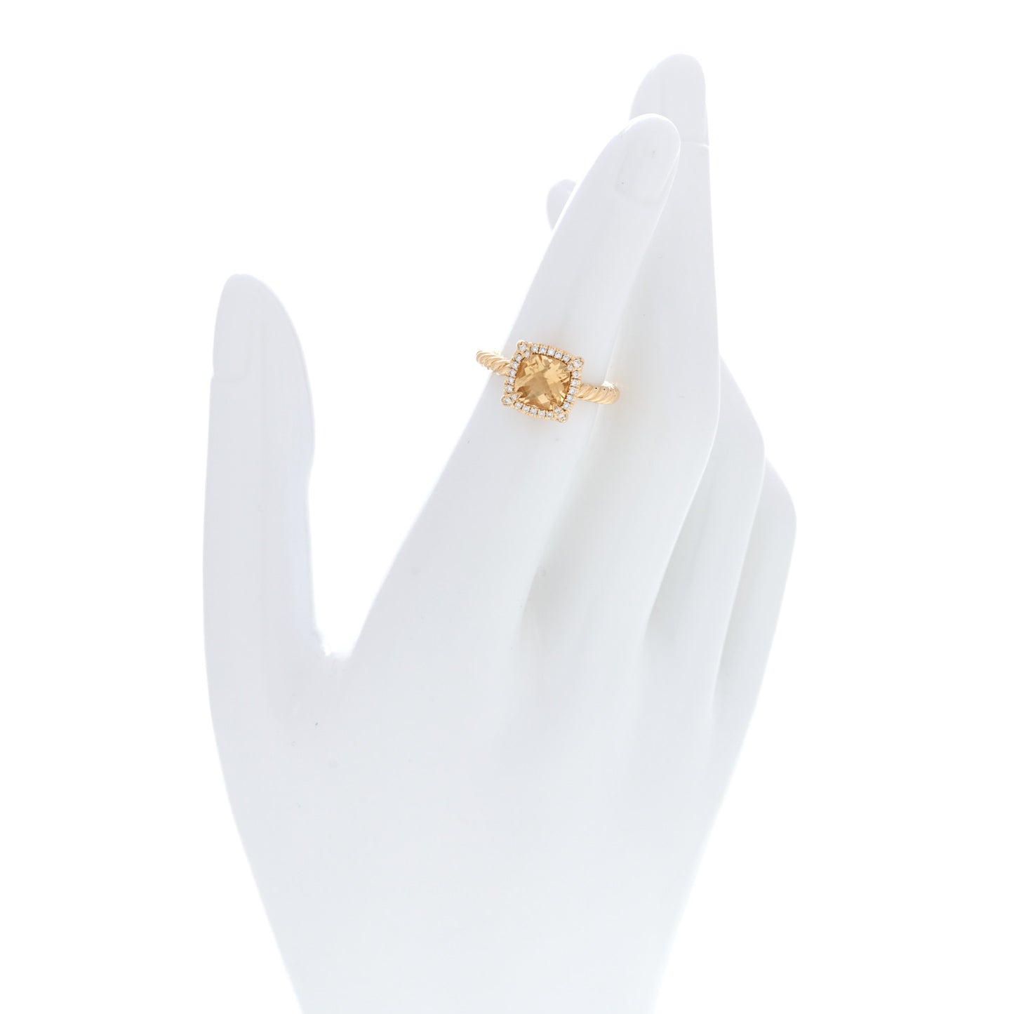 18K Yellow Gold Diamond Citrine 7mm Petite Chatelaine Pave Bezel Ring 47 4.25