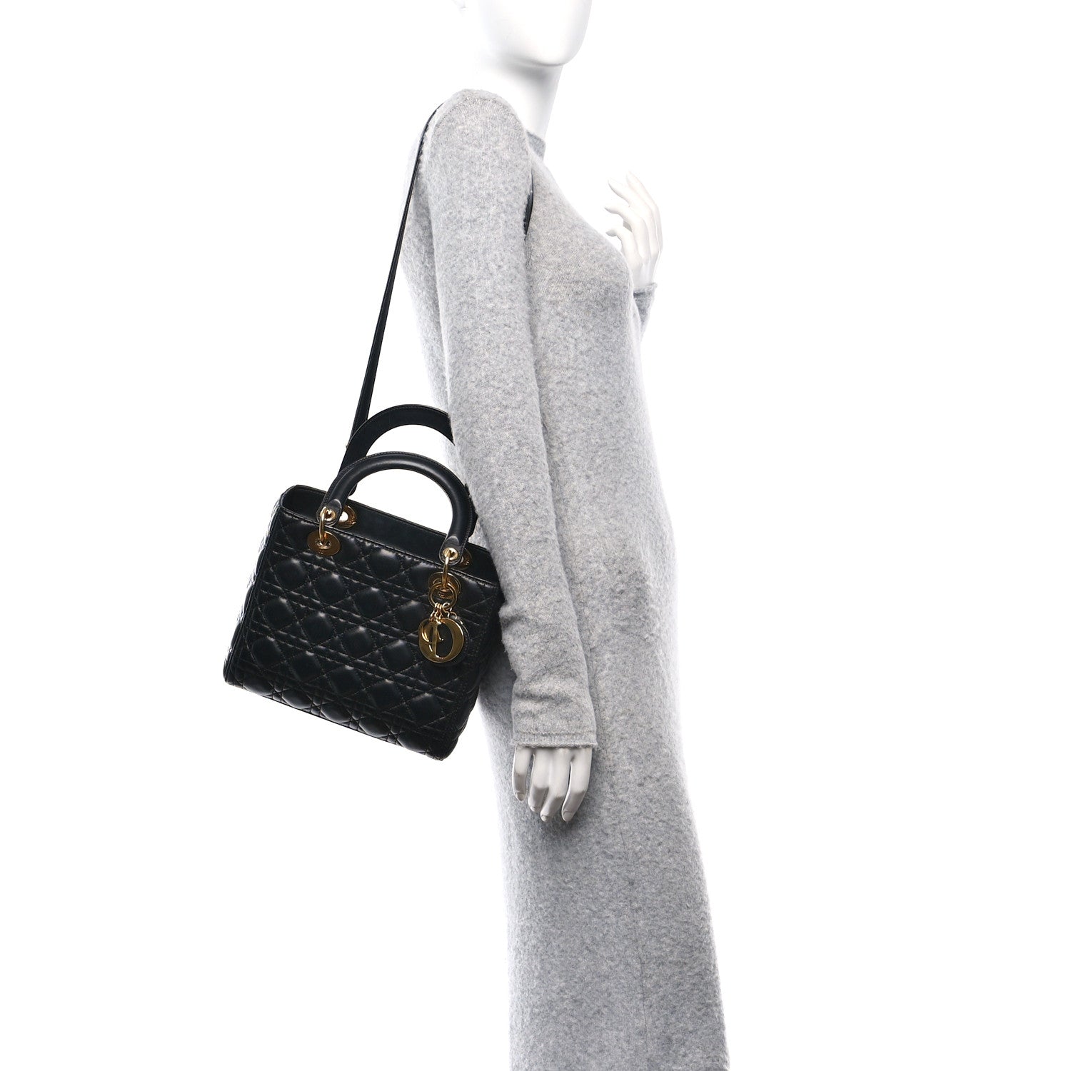Christian Dior Lambskin Cannage Medium Lady Dior Black 2 of 10