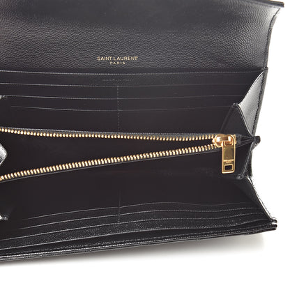 Saint Laurent Grain De Poudre Matelasse Chevron Monogram Flap Wallet Black 5 of 11