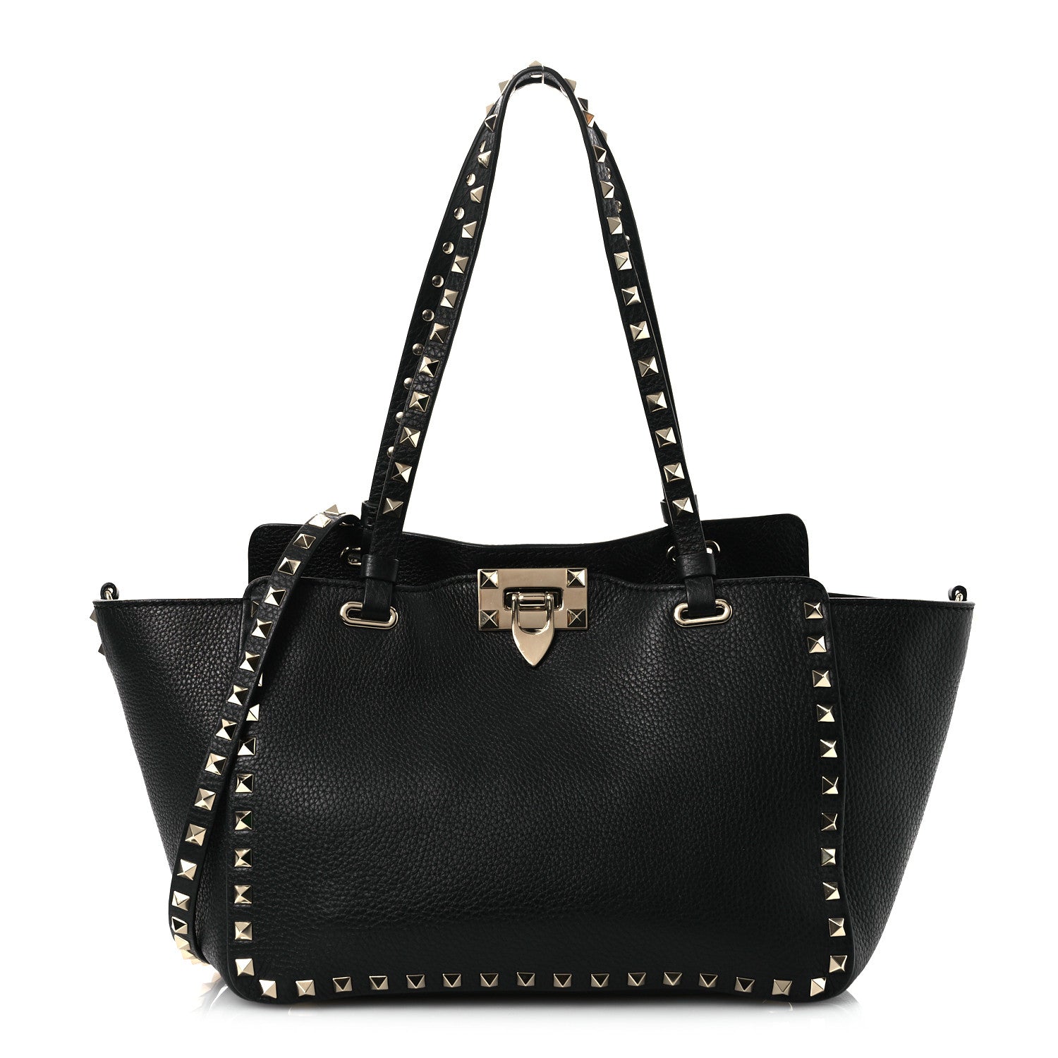 Valentino Garavani Grained Calfskin Small Rockstud Tote Black 1 of 9
