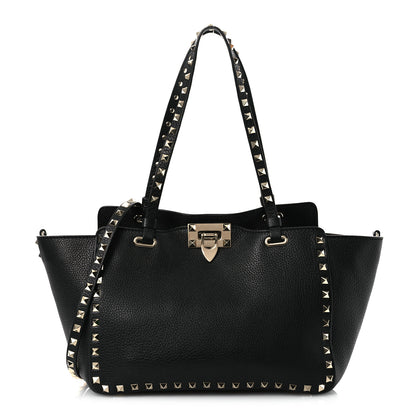 Valentino Garavani Grained Calfskin Small Rockstud Tote Black 1 of 9