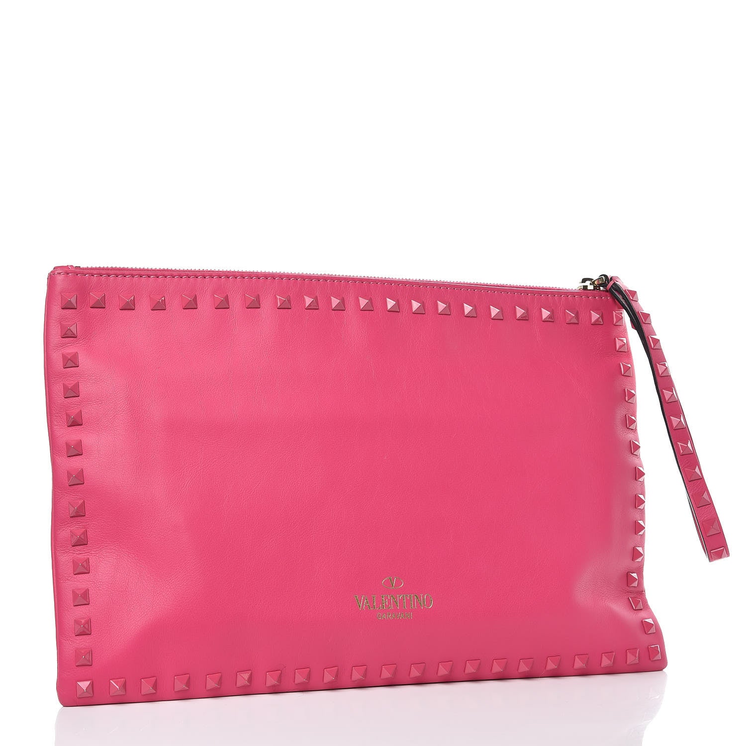 Valentino Garavani Vitello Monochrome Large Rockstud Zip Wristlet Pouch Pop Fuxia 3 of 10