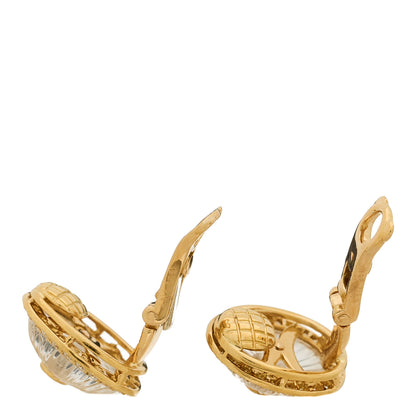 Boucheron 18K Yellow Gold Diamond Rock Crystal Oval Clip On Earrings 3 of 4