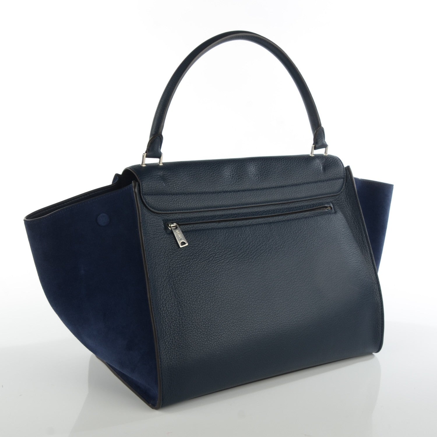 Celine Drummed Calfskin Suede Large Trapeze Navy Blue 3 of 8