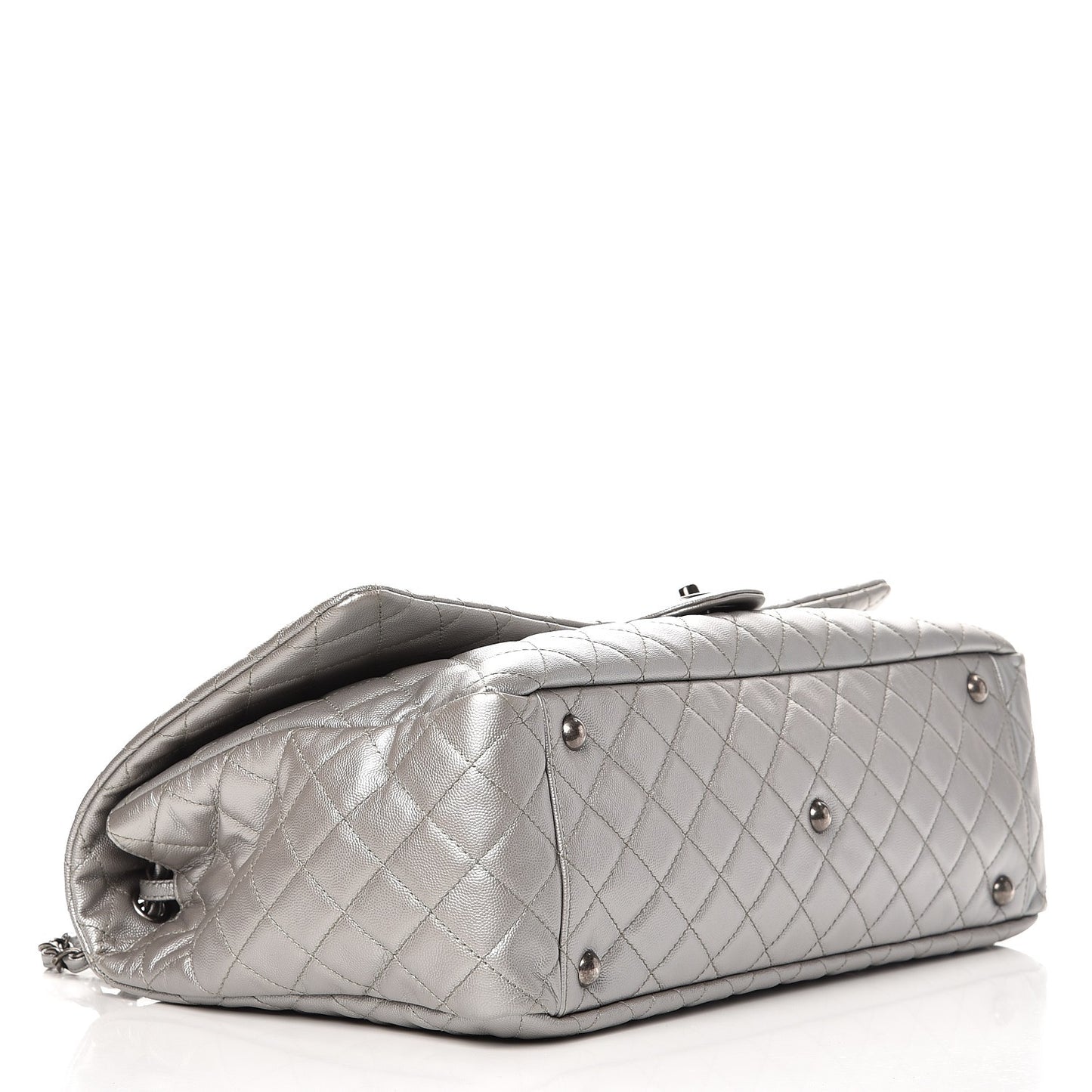 Metallic Caviar Quilted XXL Travel Flap Bag Silver