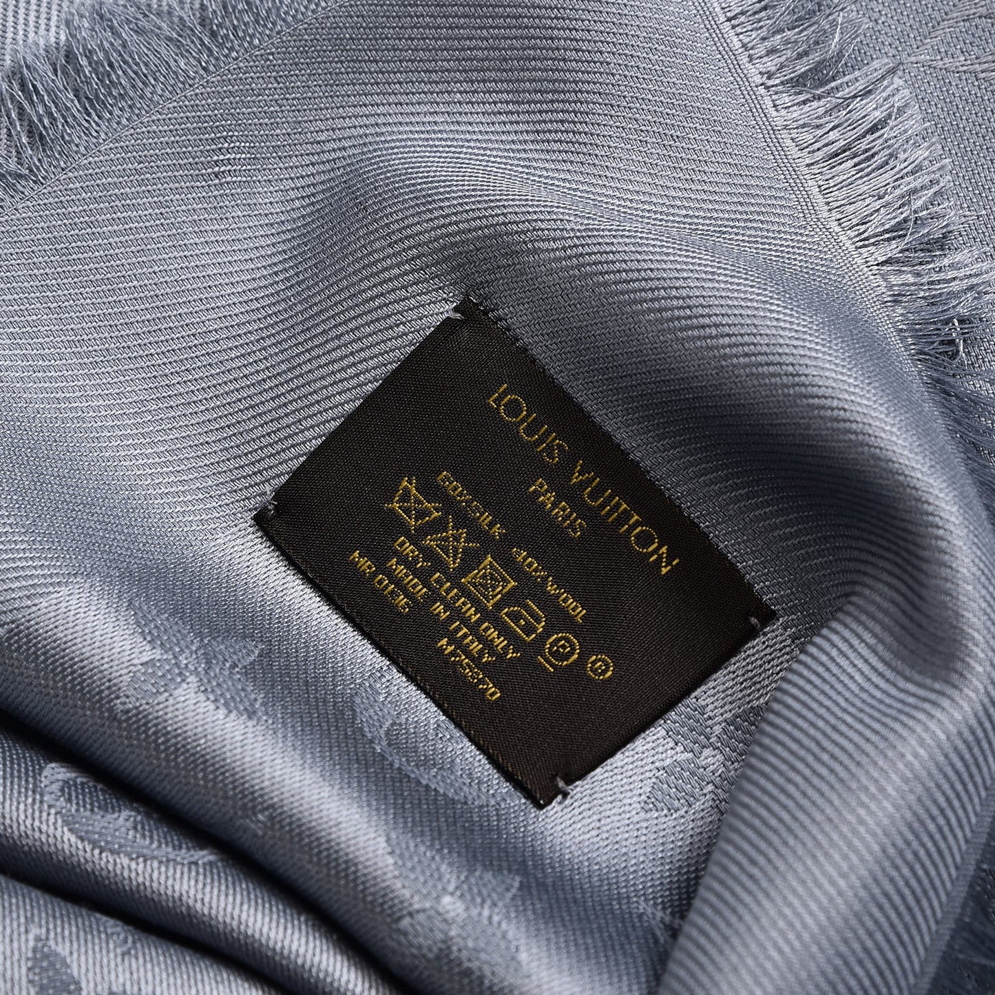 Silk Wool Monogram Shawl Charcoal Grey