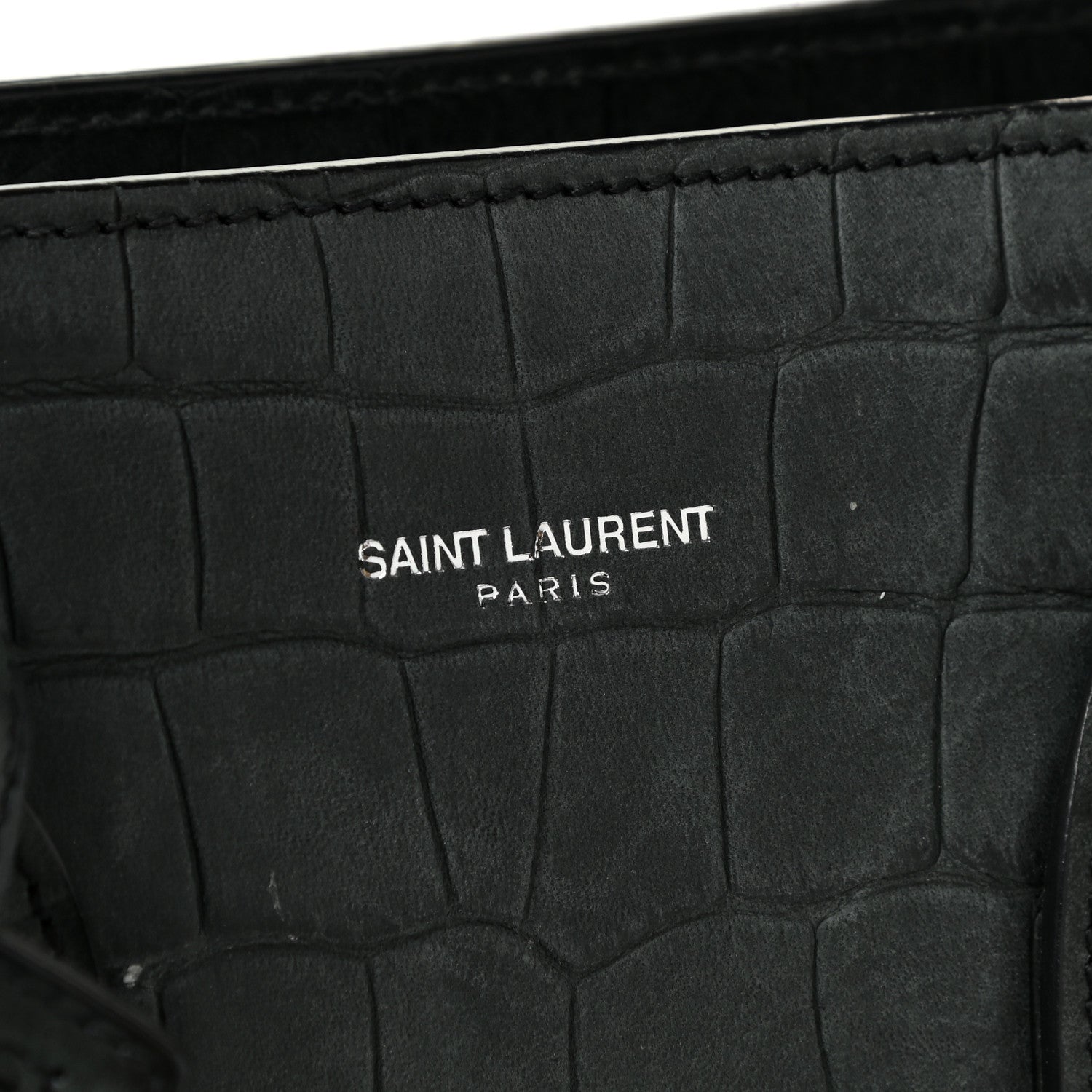 Saint Laurent Calfskin Crocodile Embossed Small Sac De Jour Dusty Black 7 of 18