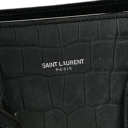 Saint Laurent Calfskin Crocodile Embossed Small Sac De Jour Dusty Black 7 of 18