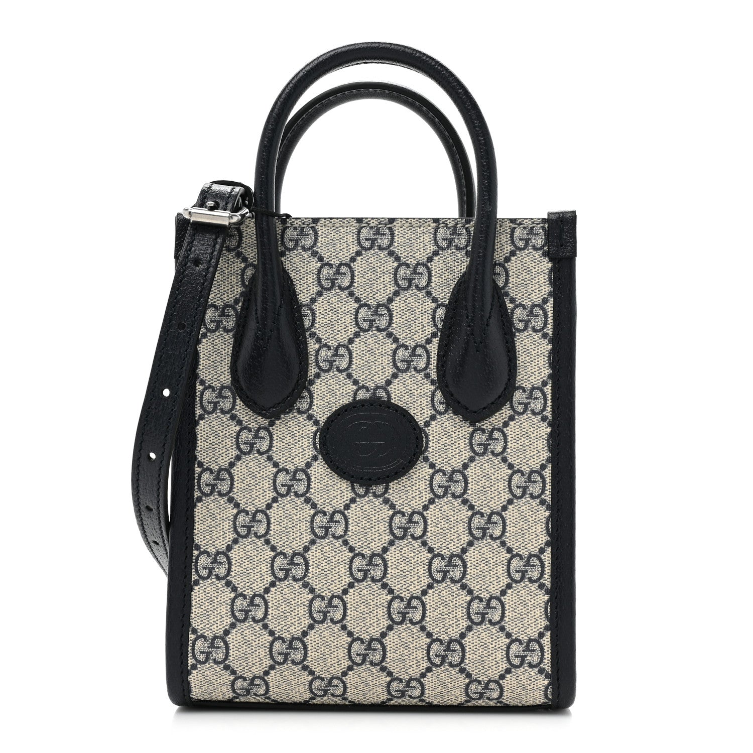 Gucci GG Supreme Monogram Textured Dollar Calfskin Mini Retro Interlocking G Tote Bag Beige Blue 1 of 8