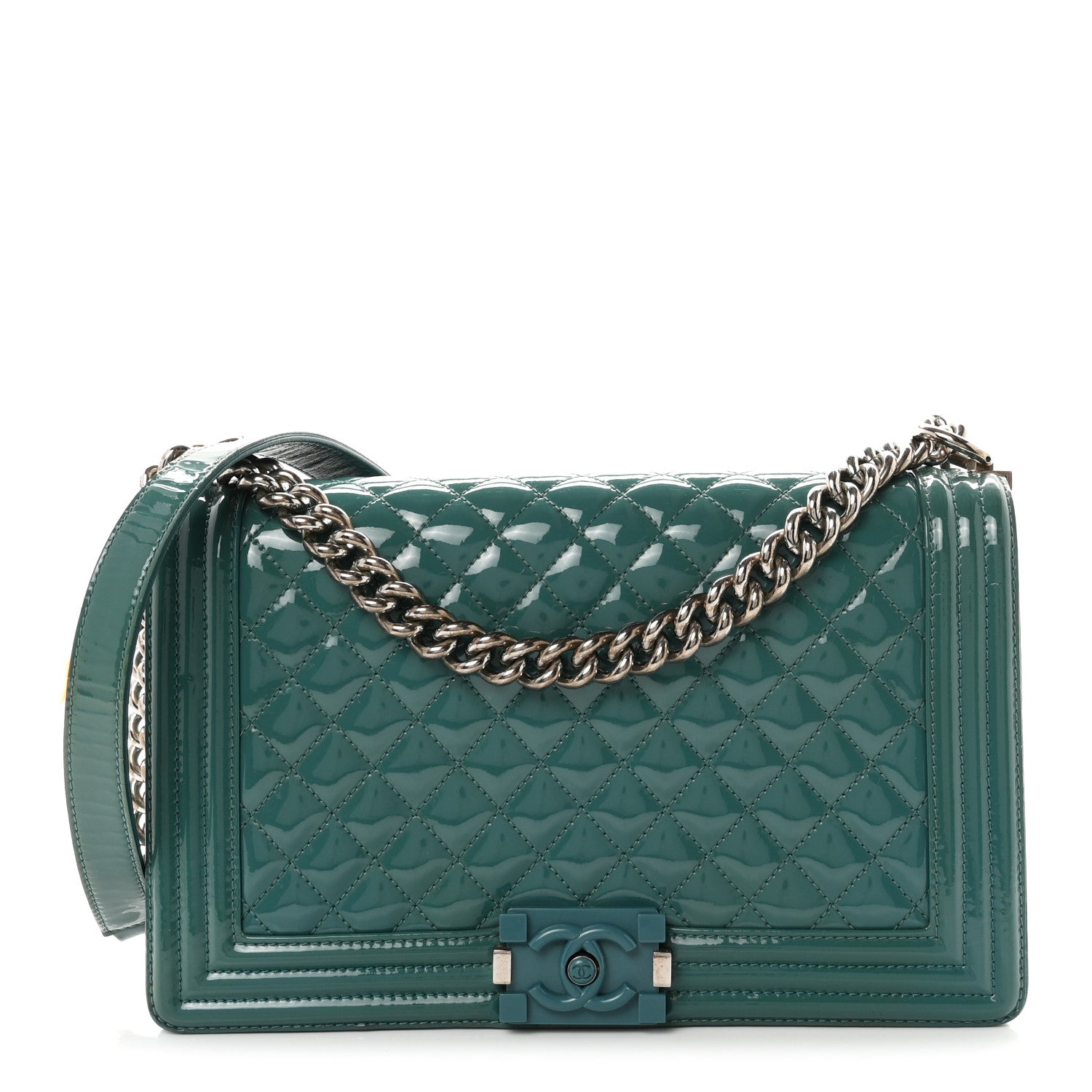 Chanel Patent Calfskin Quilted New Medium Plexiglass Boy Flap Turquoise 1 of 10