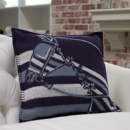 Hermes Wool Cashmere Couvertures Nouvelles Pillow Marine 2 of 6