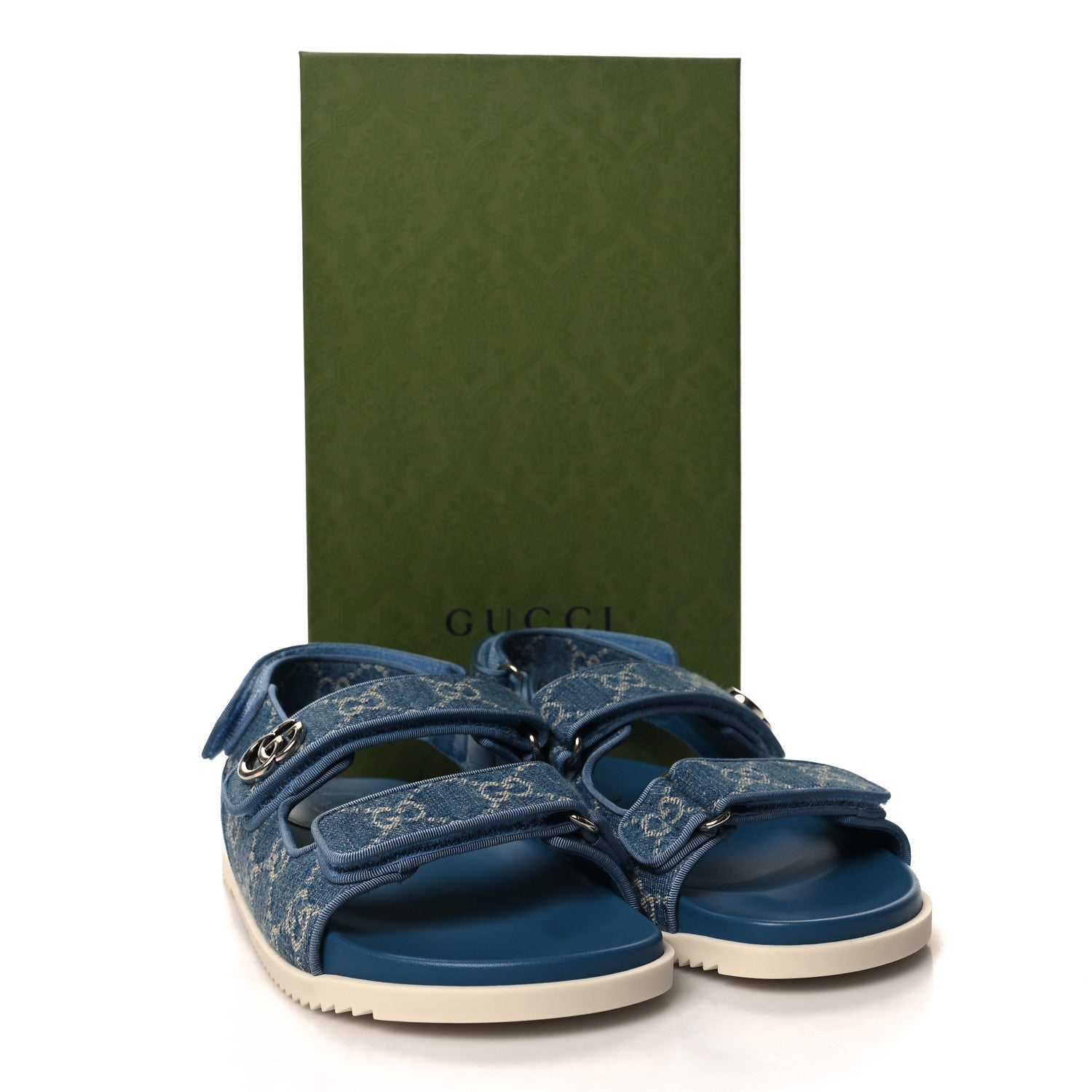 Gucci Monogram Denim Double G Womens Dad Sandals 39 Light Blue 9 of 9
