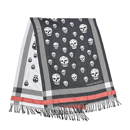 Alexander McQueen Wool St. Skull Big Stole Scarf Black Grey 3 of 5