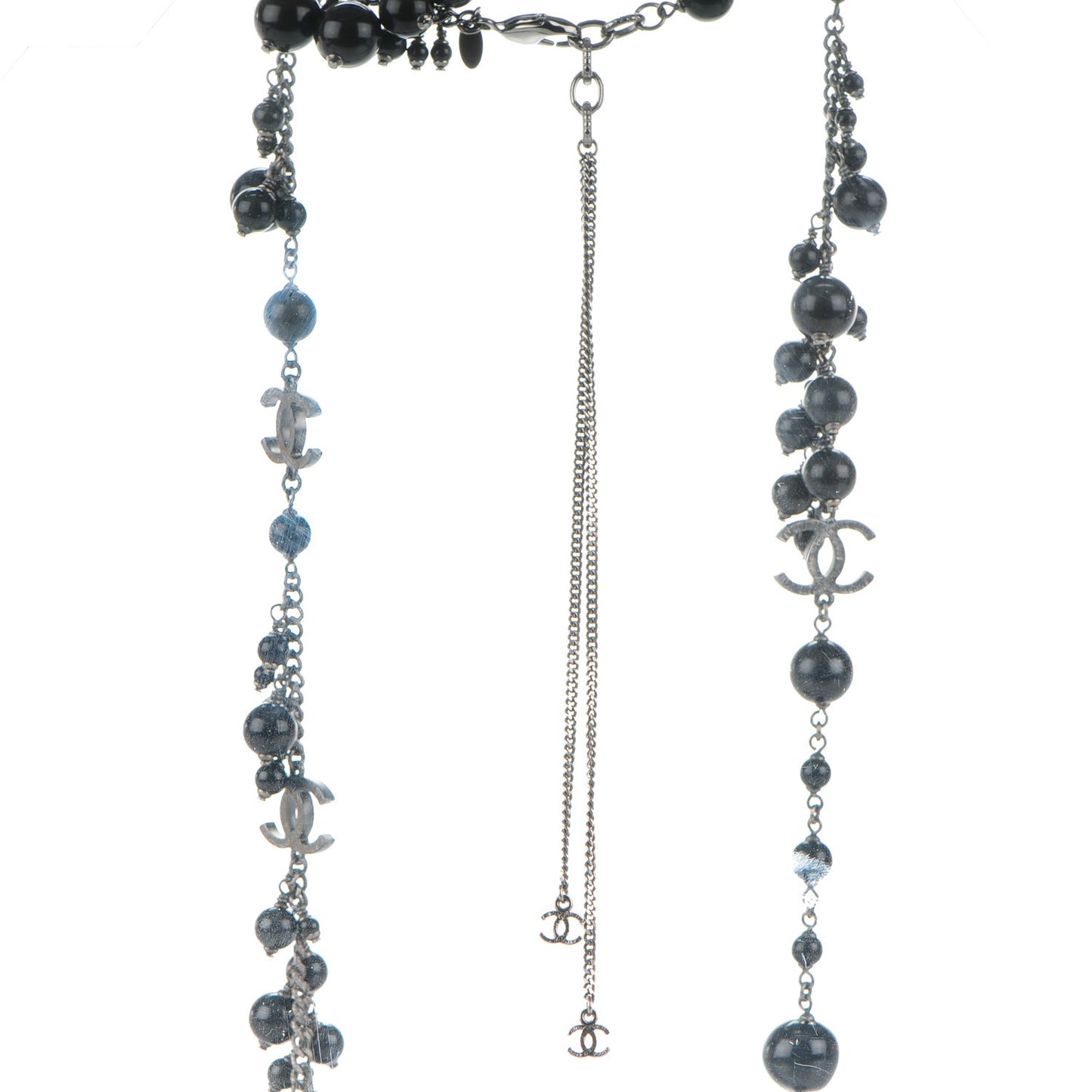 Ruthenium Beaded CC Long Necklace Black