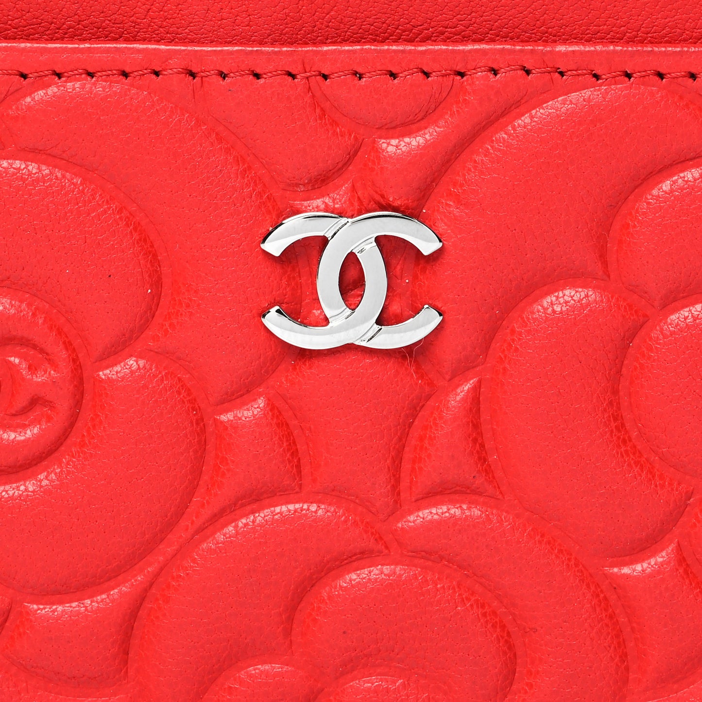 Lambskin Camellia Embossed Card Holder Red