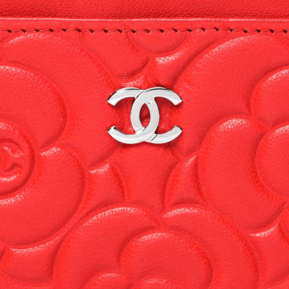 Chanel Lambskin Camellia Embossed Card Holder Red 8 of 10