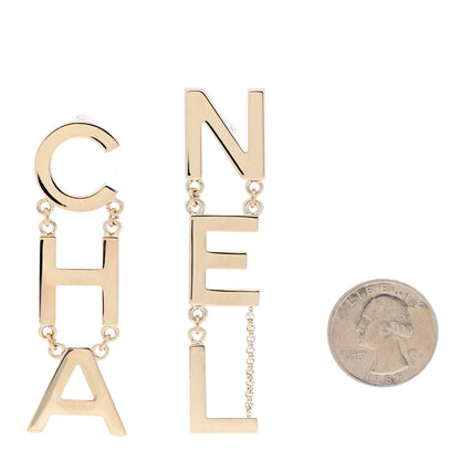 Chanel Metal Cha-Nel Logo Drop Earrings Gold 2 of 5