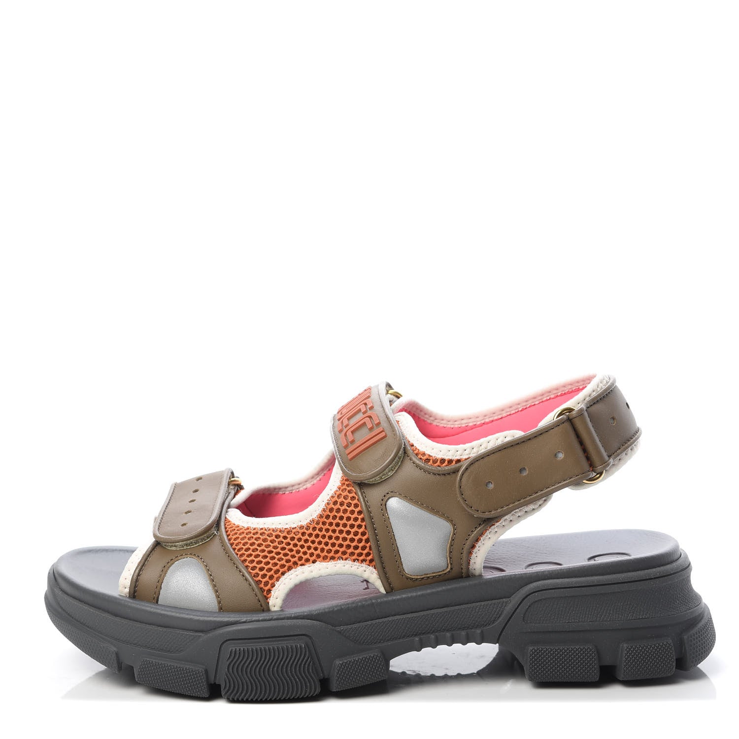 Gucci X SEGA Nappa Mesh Mens Aguru Sandals 9 Black Green Orange 1 of 8