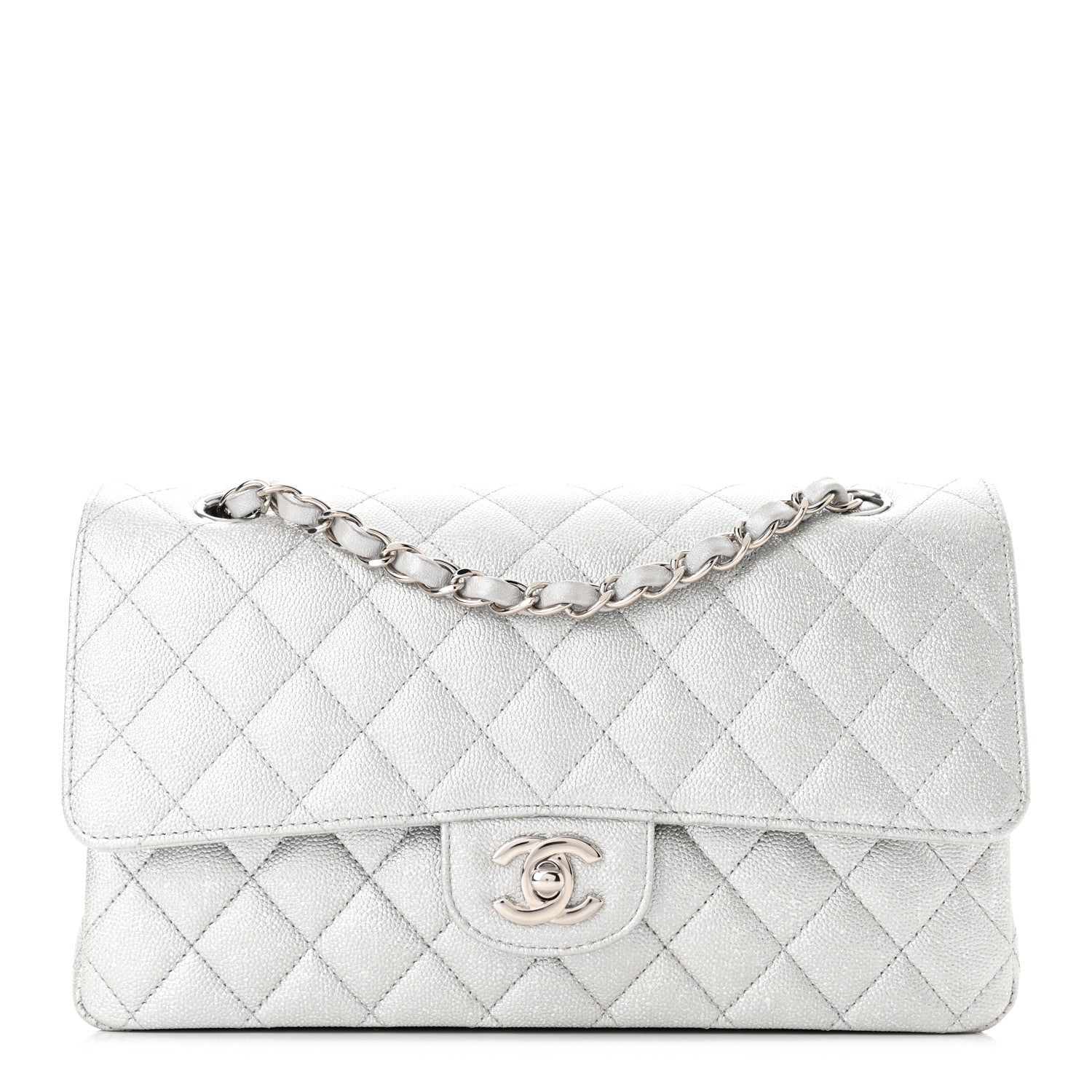 Chanel Glittered Metallic Caviar Quilted Medium Double Flap Silver 1 of 11