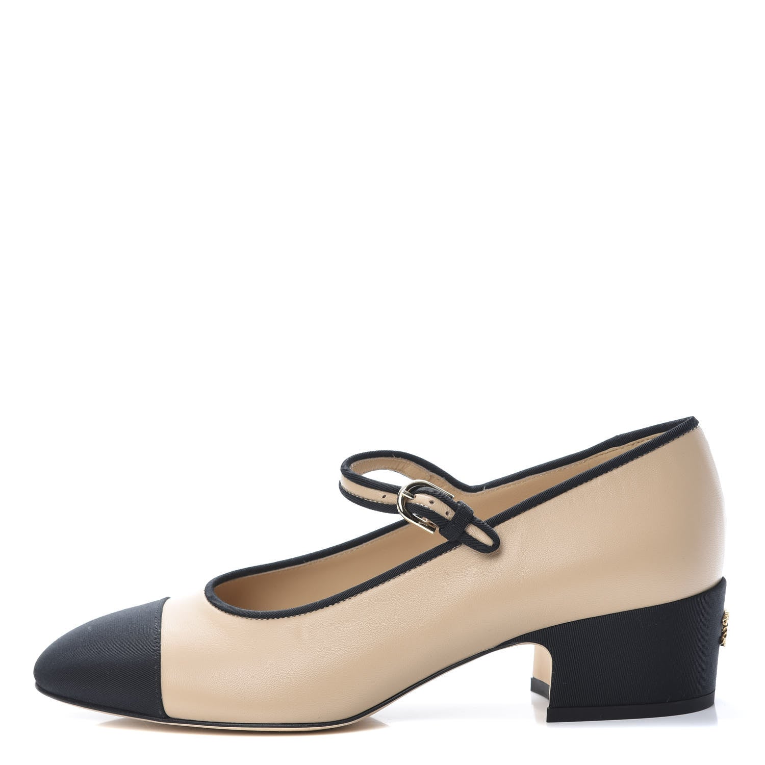 Chanel Lambskin Grosgrain Cap Toe Pumps 38.5 Beige Black 1 of 10