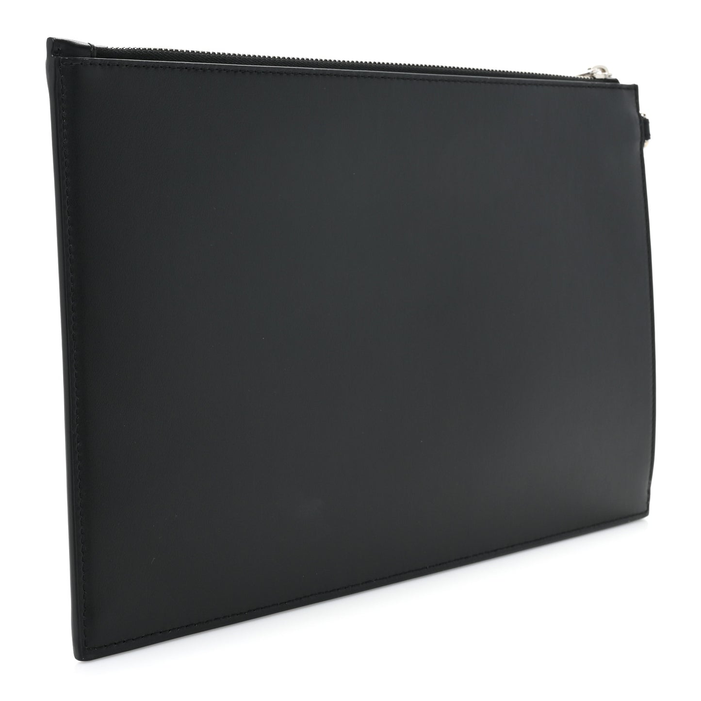 Calfskin Blade Embroidered Zip Pouch Black