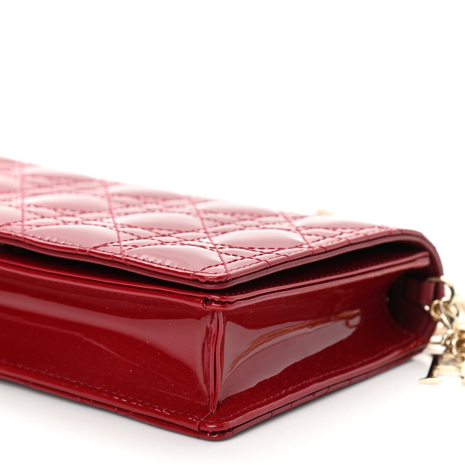 Christian Dior Patent Cannage Lady Dior Chain Wallet Red 9 of 9