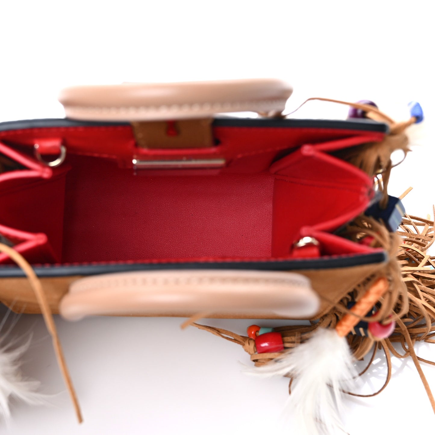 Calfskin Nubuck Feather Fringe Beaded Loubibird Nano Paloma Brown