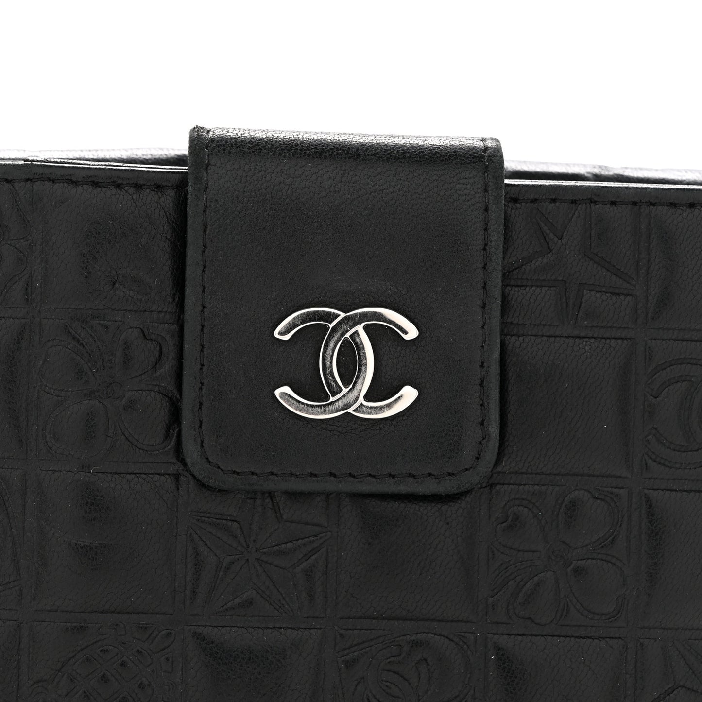 Calfskin Lucky Symbols Compact French Flap Wallet Black