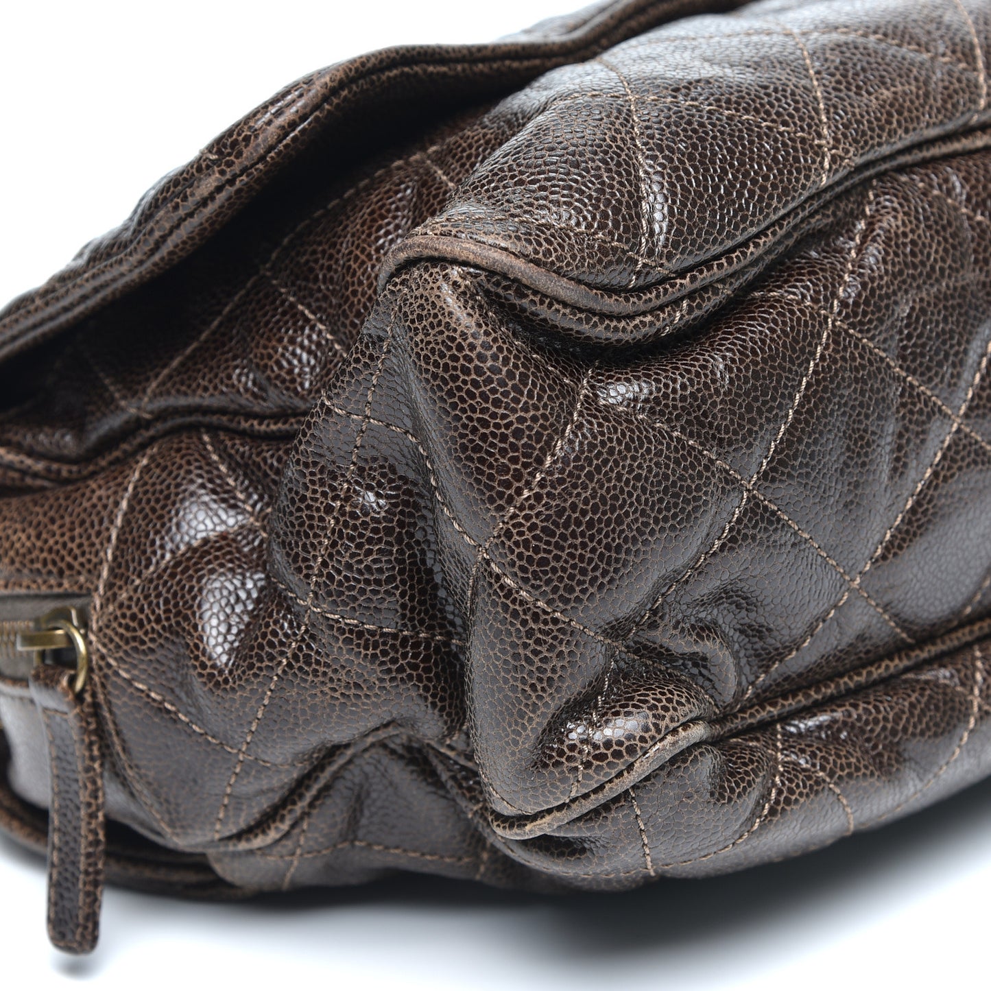 Crumpled Grained Calfskin Quilted Maxi Shiva Flap Brown