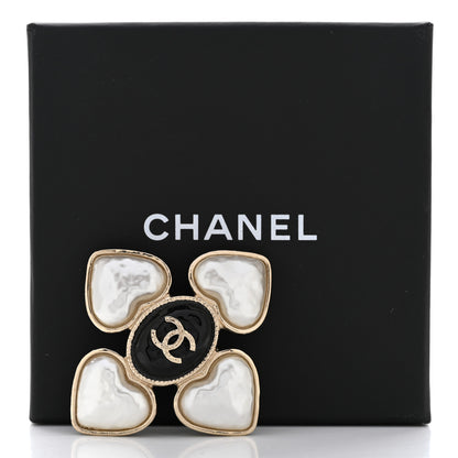Chanel Resin Pearl CC Heart Brooch Gold Pearly White Black 5 of 5