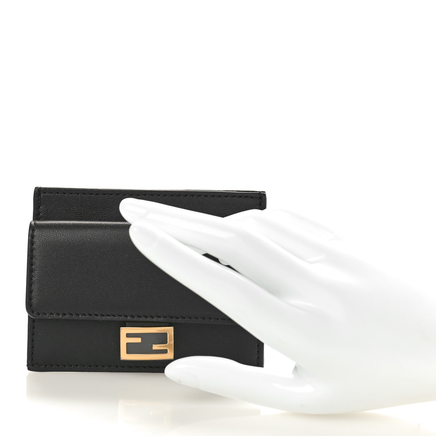 Fendi Nappa Matisse FF Diagonal Embossed Fold Over Card Holder Wallet Black 2 of 8