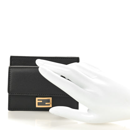 Fendi Nappa Matisse FF Diagonal Embossed Fold Over Card Holder Wallet Black 2 of 8