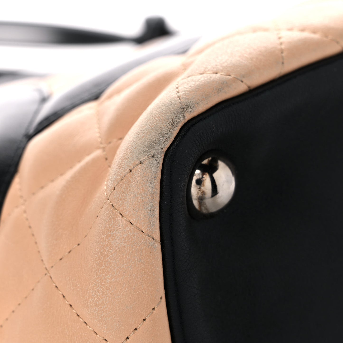 Calfskin Quilted Large Cambon Tote Beige Black