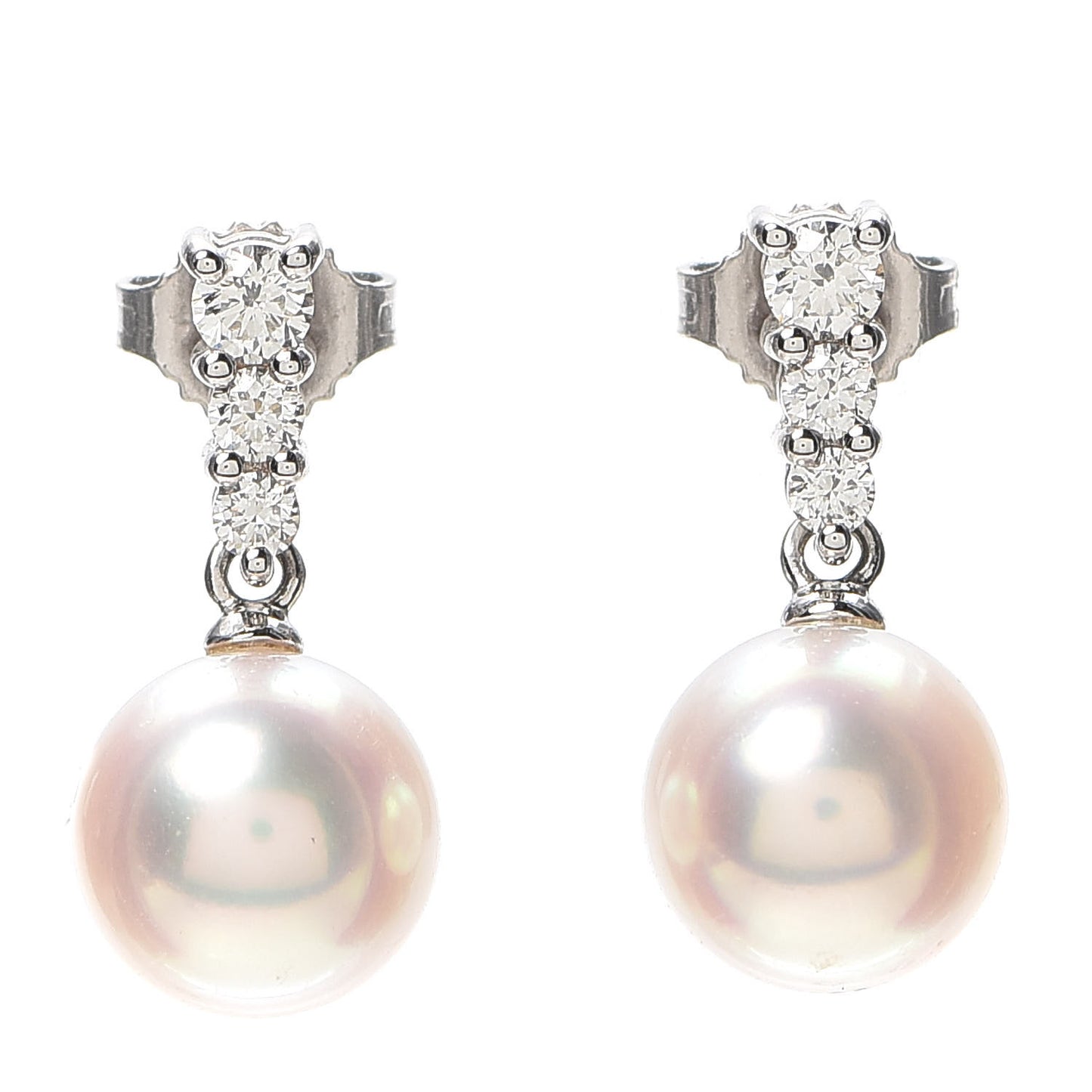 18K White Gold Diamond Akoya Pearl 8mm Morning Dew Earrings