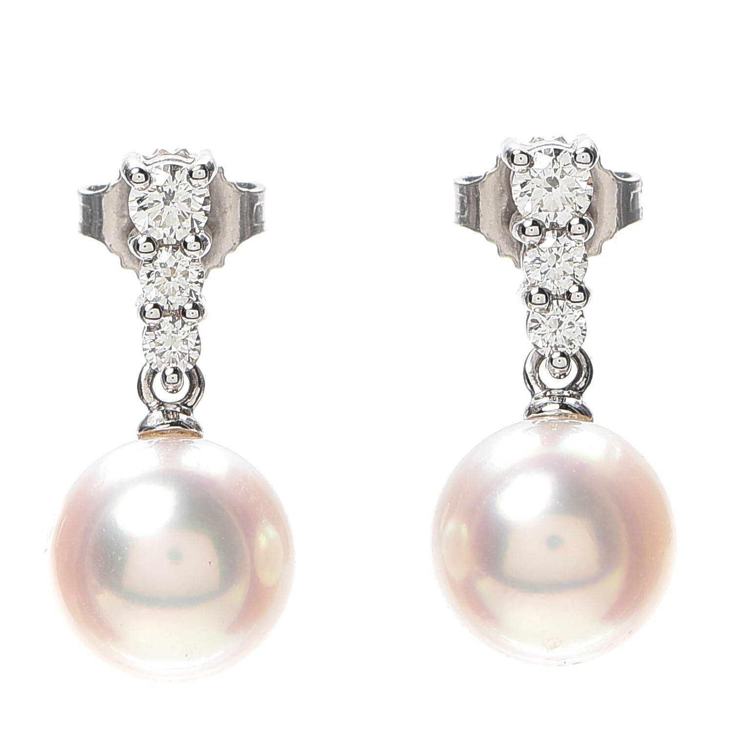 Mikimoto 18K White Gold Diamond Akoya Pearl 8mm Morning Dew Earrings 1 of 7